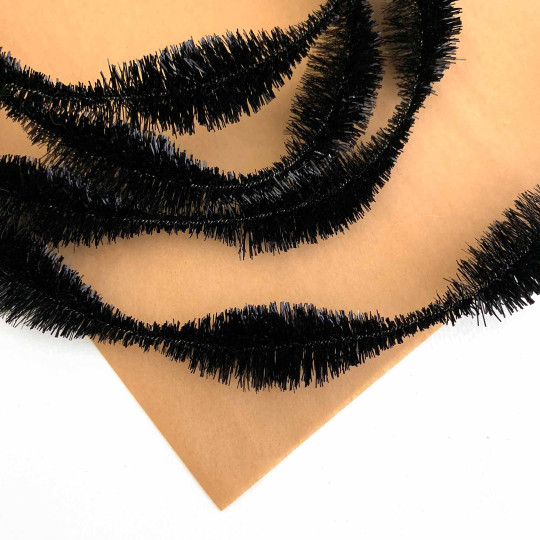 3-1/4" Bumps Metallic Black Retro Chenille Bump Wired Tinsel Garland ~ Pre-cut 2 yds. (24 bumps)